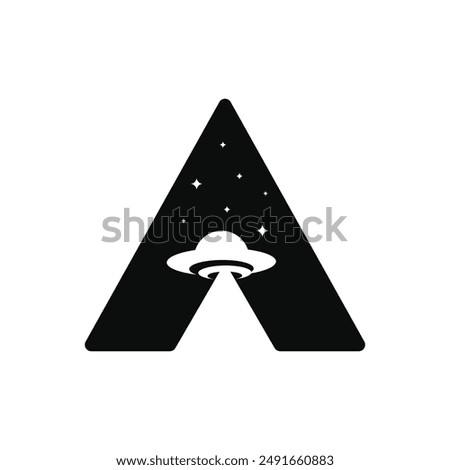 Letter A with ufo logo design vector silhouette illustration