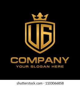Letter UG initial with shield and crown, Luxury logo design vector