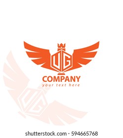 Letter UG VG Hexagon Shape Logo with Wings and Crown