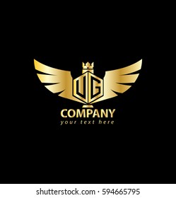 Letter UG VG Hexagon Shape Logo with Wings and Crown