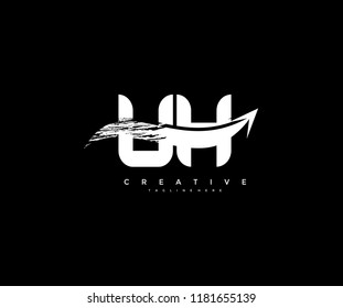 Letter UH with Artistic Bold Grunge Arrow Shape Logo