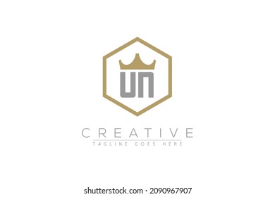 letter uh elegant and luxury Initial with crown and hexagon frame minimal monogram logo design vector template