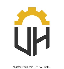 Letter UH Gear Logo Design for Service Center, Repair, Factory, Industrial, Digital and Mechanical Business