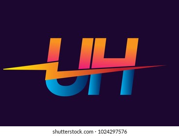 Letter UH logo with Lightning icon, letter combination Power Energy Logo design for Creative Power ideas, web, business and company.