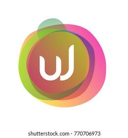 Letter UJ logo with colorful splash background, letter combination logo design for creative industry, web, business and company.
