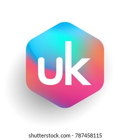 Letter UK logo in hexagon shape and colorful background, letter combination logo design for business and company identity.
