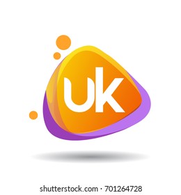 Letter UK logo in triangle splash and colorful background, letter combination logo design for creative industry, web, business and company.