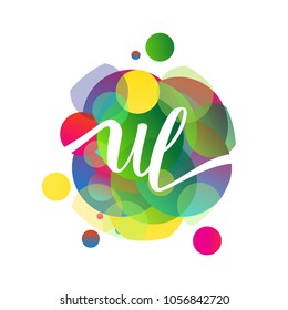 Letter UL logo with colorful splash background, letter combination logo design for creative industry, web, business and company.