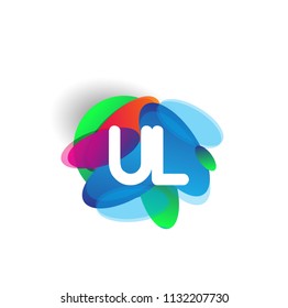 Letter UL logo with colorful splash background, letter combination logo design for creative industry, web, business and company.