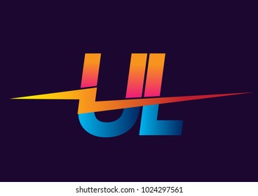 Letter UL logo with Lightning icon, letter combination Power Energy Logo design for Creative Power ideas, web, business and company.