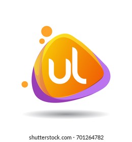 Letter UL logo in triangle splash and colorful background, letter combination logo design for creative industry, web, business and company.