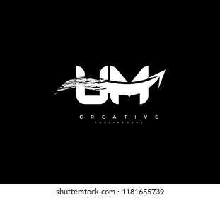 Letter UM with Artistic Bold Grunge Arrow Shape Logo