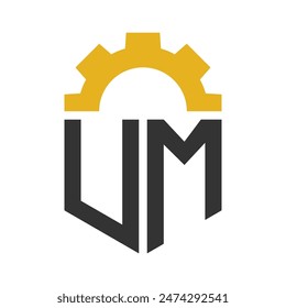 Letter UM Gear Logo Design for Service Center, Repair, Factory, Industrial, Digital and Mechanical Business