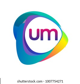 Letter UM logo with colorful splash background, letter combination logo design for creative industry, web, business and company.