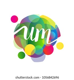 Letter UM logo with colorful splash background, letter combination logo design for creative industry, web, business and company.