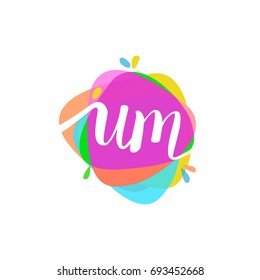 Letter UM logo with colorful splash background.