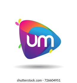 Letter UM logo with colorful splash background, letter combination logo design for creative industry, web, business and company.