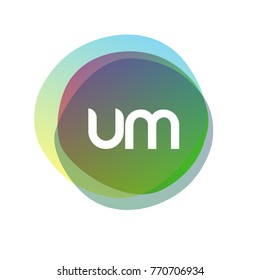Letter UM logo with colorful splash background, letter combination logo design for creative industry, web, business and company.
