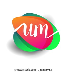 Letter UM logo with colorful splash background, letter combination logo design for creative industry, web, business and company.