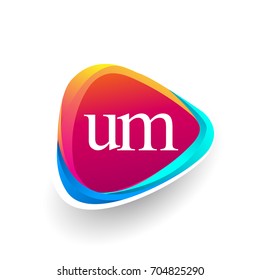 Letter UM logo in triangle shape and colorful background, letter combination logo design for company identity.