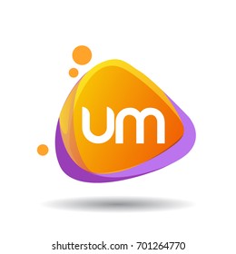 Letter UM logo in triangle splash and colorful background, letter combination logo design for creative industry, web, business and company.