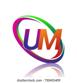 letter UM logotype design for company name colorful swoosh. vector logo for business and company identity.
