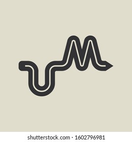 Letter UM pencil shape logo design. Link icon in flat style isolated on grey background. Graphic alphabet symbol for your corporate business identity, website, app, UI. Arts logo design inspiration.