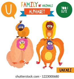 Letter U-Mega big set.Cute vector alphabet with family of animals in cartoon style.