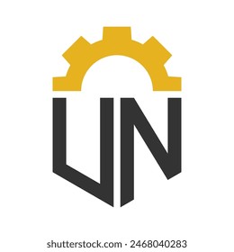 Letter UN Gear Logo Design for Service Center, Repair, Factory, Industrial, Digital and Mechanical Business