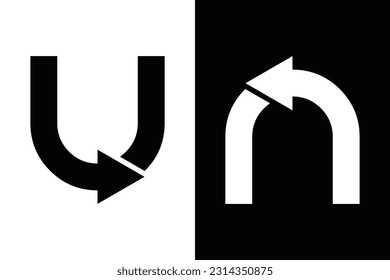 Letter un with growth arrows black and white concept. Very suitable for symbol, logo, company name, brand name, personal name, icon and many more.