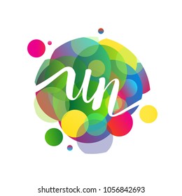 Letter UN logo with colorful splash background, letter combination logo design for creative industry, web, business and company.