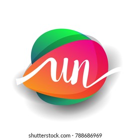 Letter UN logo with colorful splash background, letter combination logo design for creative industry, web, business and company.