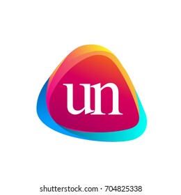 Letter UN logo in triangle shape and colorful background, letter combination logo design for company identity.