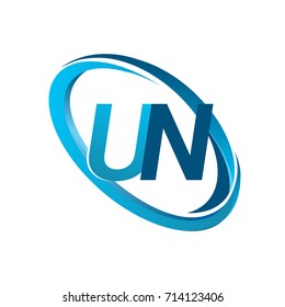 letter UN logotype design for company name colored blue swoosh. vector logo for business and company identity.