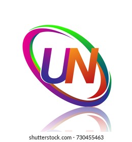 letter UN logotype design for company name colorful swoosh. vector logo for business and company identity.