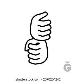 Letter Ğ Universal and handicapped hand alphabet letter. Simple clear linear letter Ğ, hand language. Learning the alphabet, non-verbal deaf-mute communication, expressive gestures vector.