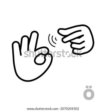 Letter Ö Universal and handicapped hand alphabet letter. Simple clear linear letter Ö, hand language. Learning the alphabet, non-verbal deaf-mute communication, expressive gestures vector.