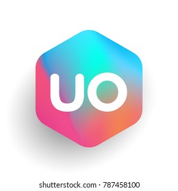 Letter UO logo in hexagon shape and colorful background, letter combination logo design for business and company identity.
