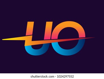 Letter UO logo with Lightning icon, letter combination Power Energy Logo design for Creative Power ideas, web, business and company.
