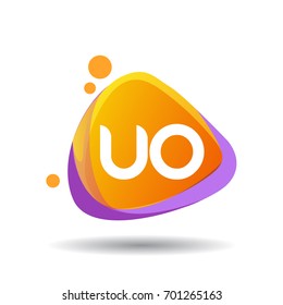 Letter UO logo in triangle splash and colorful background, letter combination logo design for creative industry, web, business and company.