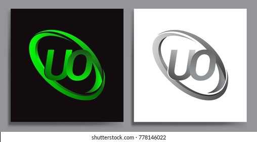 letter UO logotype design for company name colored Green swoosh and grey. vector set logo design for business and company identity.

