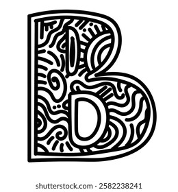 Letter Uppercase B with doodle inside. Simple illustration. Hand drawn doodle for sticker, postcard, wallpaper, mural, fabric, prints, wall decor, clothing, etc