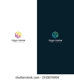 letra A concepto del logotipo de hexágono en mayúscula con movimiento de rotación y logotipo de tecnología