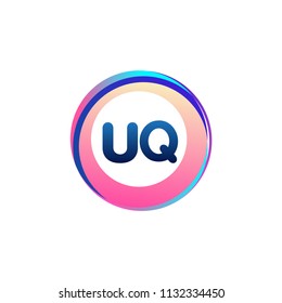 Letter UQ logo with colorful circle, letter combination logo design with ring, circle object for creative industry, web, business and company.
