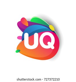 Letter UQ logo with colorful splash background, letter combination logo design for creative industry, web, business and company.