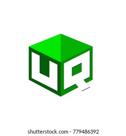 Letter UQ logo in hexagon shape and green background, cube logo with letter design for company identity.
