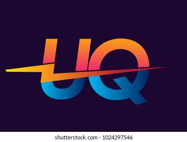 Letter UQ logo with Lightning icon, letter combination Power Energy Logo design for Creative Power ideas, web, business and company.