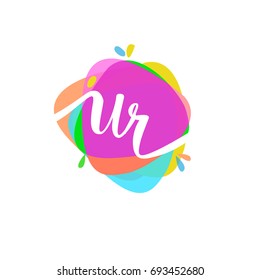 Letter UR logo with colorful splash background.