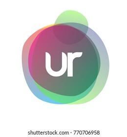 Letter UR logo with colorful splash background, letter combination logo design for creative industry, web, business and company.
