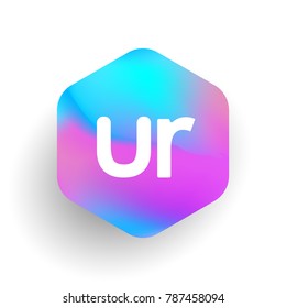 Letter UR logo in hexagon shape and colorful background, letter combination logo design for business and company identity.
